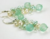 Aqua Chalcedony and Freshwater Pearl Cascade Earrings