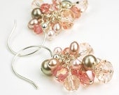 SALE Silk Crystal and Pearl Cluster Earrings