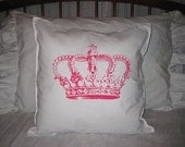 pink royal crown shabby chic 16x16 pillow case on white cotton BUY ANY two get one for FREE