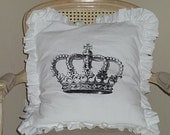Black Royal Crown Ruffle Shabby Chic White Pillow Case 16x16 Buy Any Two Get One For Free