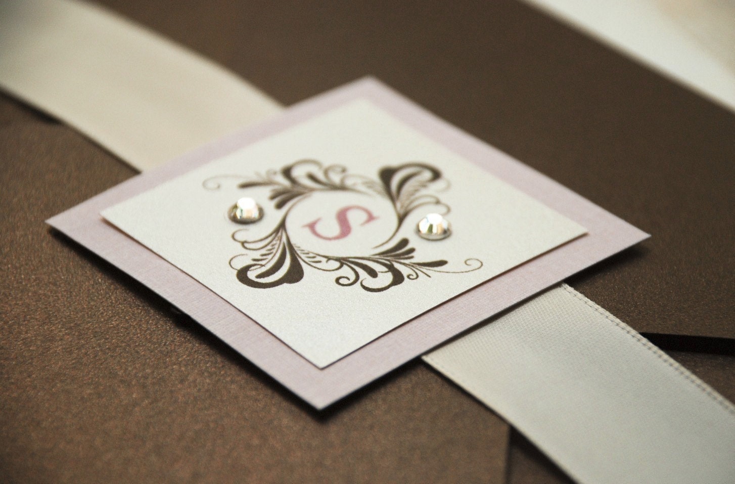 Pink and Bronze Shimmer Wedding Invitation (Pochette) - Design Fee