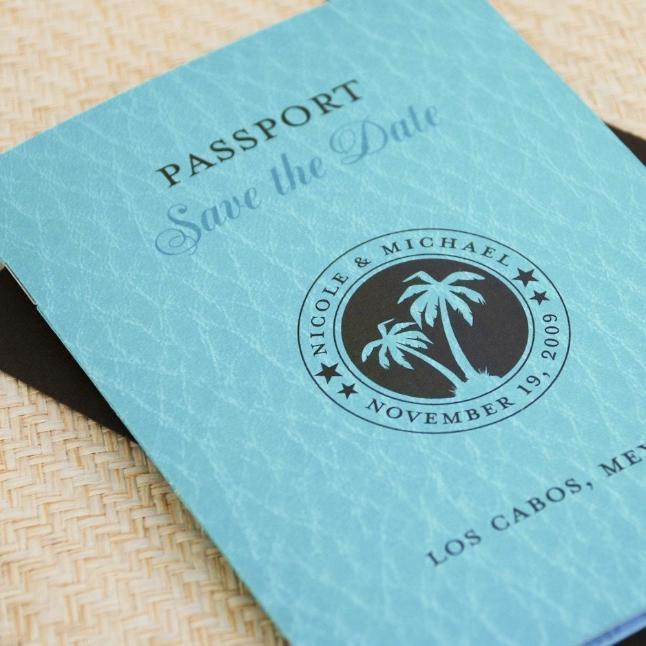 Deposit - Passport Save the Date (Aqua and Chocolate)