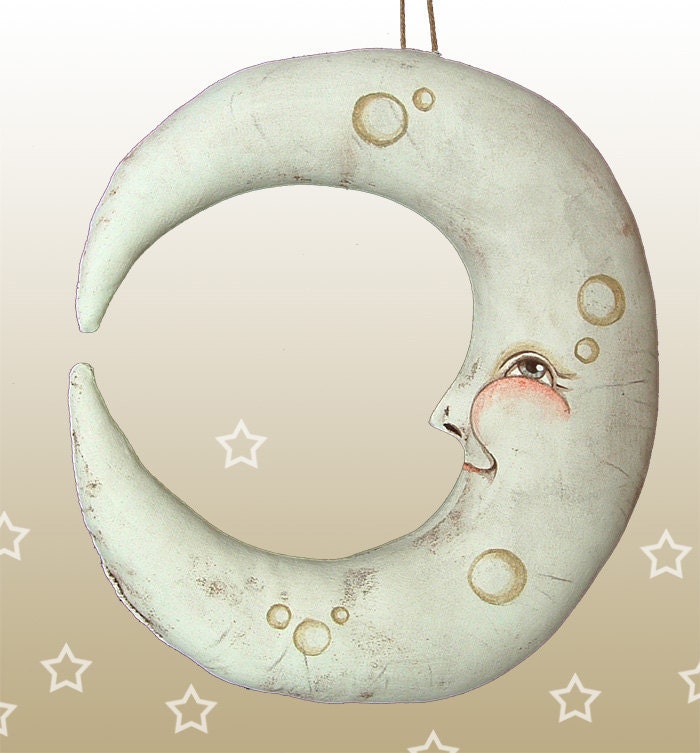 Crescent Moon-- Hand Painted Original Folk Art Ornament-- Made to order within a week