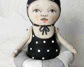 Folk Art Black Polka Dot Swimsuit Doll Sculpture-- Hand Painted Original-- Made to order within a week