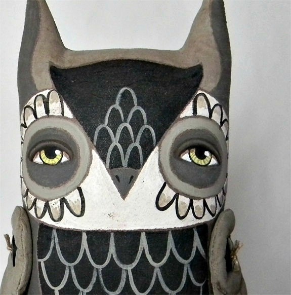 Night Owl-- Contemporary Folk Art Cloth Doll Sculpture-- Hand Painted Original- Made to Order within a Week