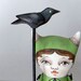 Monster Halloween Crow Sculpture Original Hand Painted Folk Art Doll-- Made to order within a week