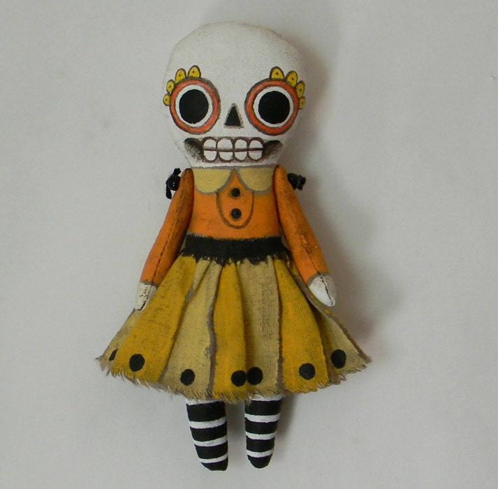 Halloween Skeleton Day of the Dead Ornament Doll-- Original Contemporary Folk Art-- MADE TO ORDER (last one)