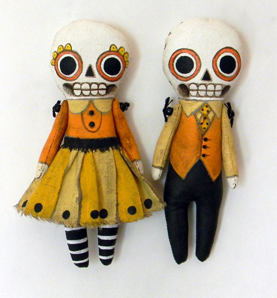 Halloween Skeleton Day of the Dead Ornament Doll-- Original Contemporary Folk Art-- MADE TO ORDER (last one)