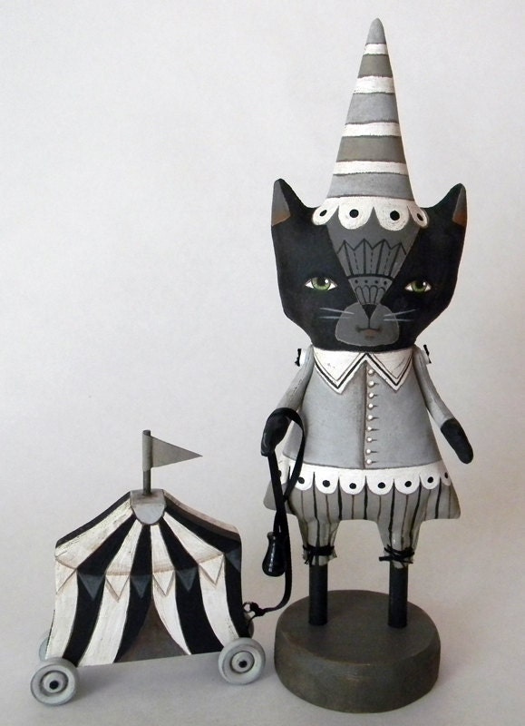 Black Cat Circus Doll-- Original Contemporary Folk Art-- Made to order within the week- LAST ONE