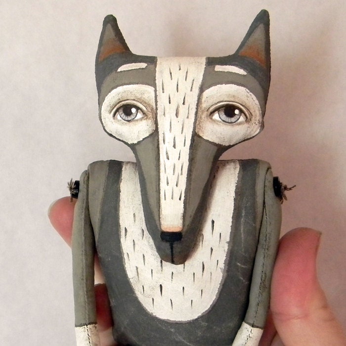 LAST ONE-- Wolf Original Contemporary Folk Art Doll-- Made to order within a week