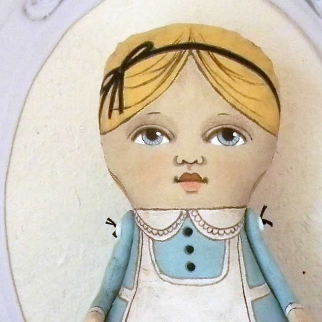Alice in Wonderland Folk Art Doll Sculpture-- Hand Painted Original-- Made to order within a week