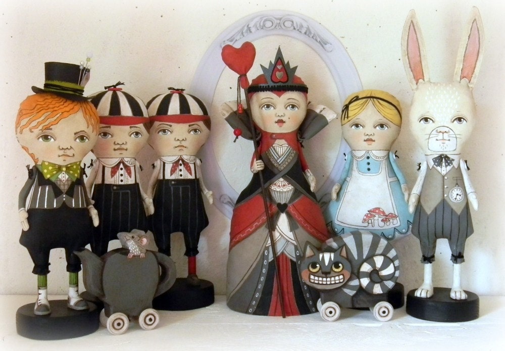 Alice in Wonderland Folk Art Doll Sculpture-- Hand Painted Original-- Made to order within a week