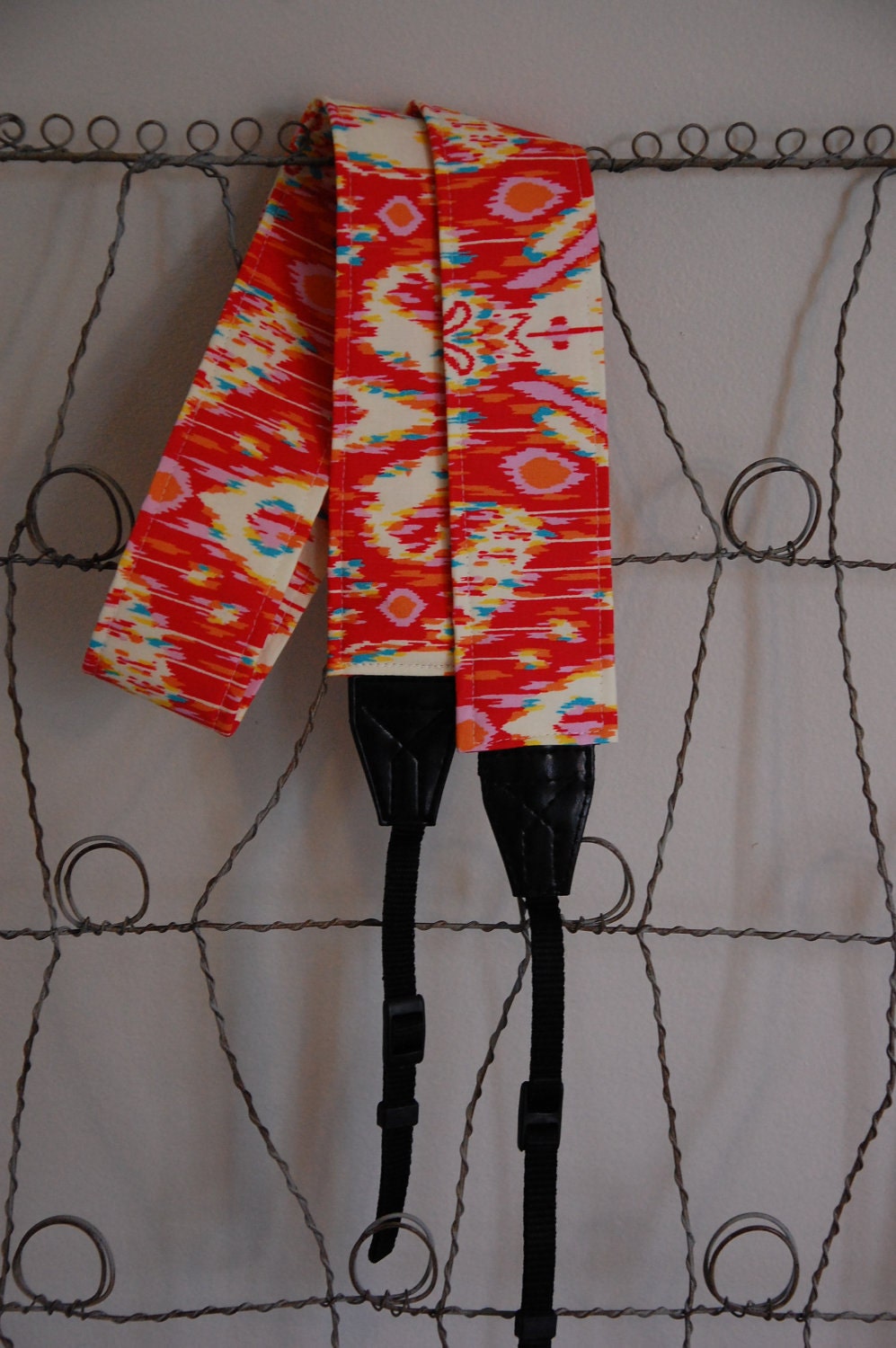 Camera Strap- Amy Butler Lark Glamour Kasbah Persimmon Red Ikat