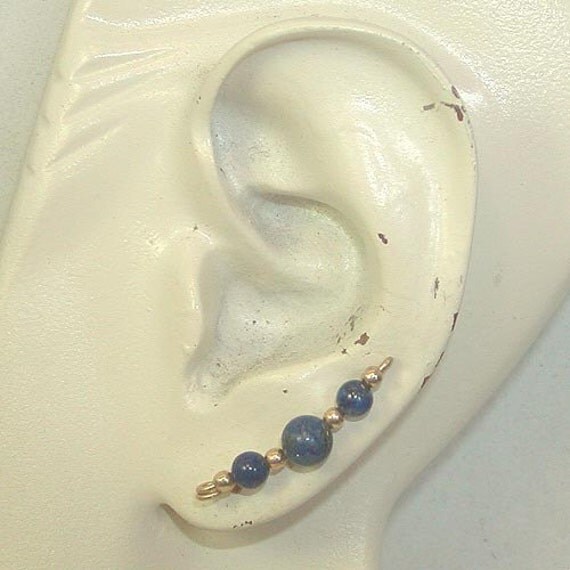 Pretty Denim Blue Lapis Beads Gold Wire Ear Sweeps