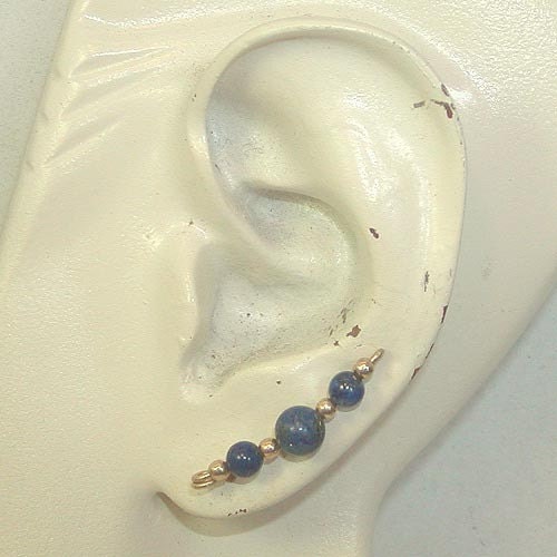 Pretty Denim Blue Lapis Beads Gold Wire Ear Sweeps
