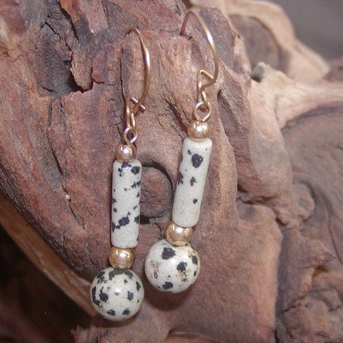 Elegant Dalmation Jasper Linear Dangle Earrings