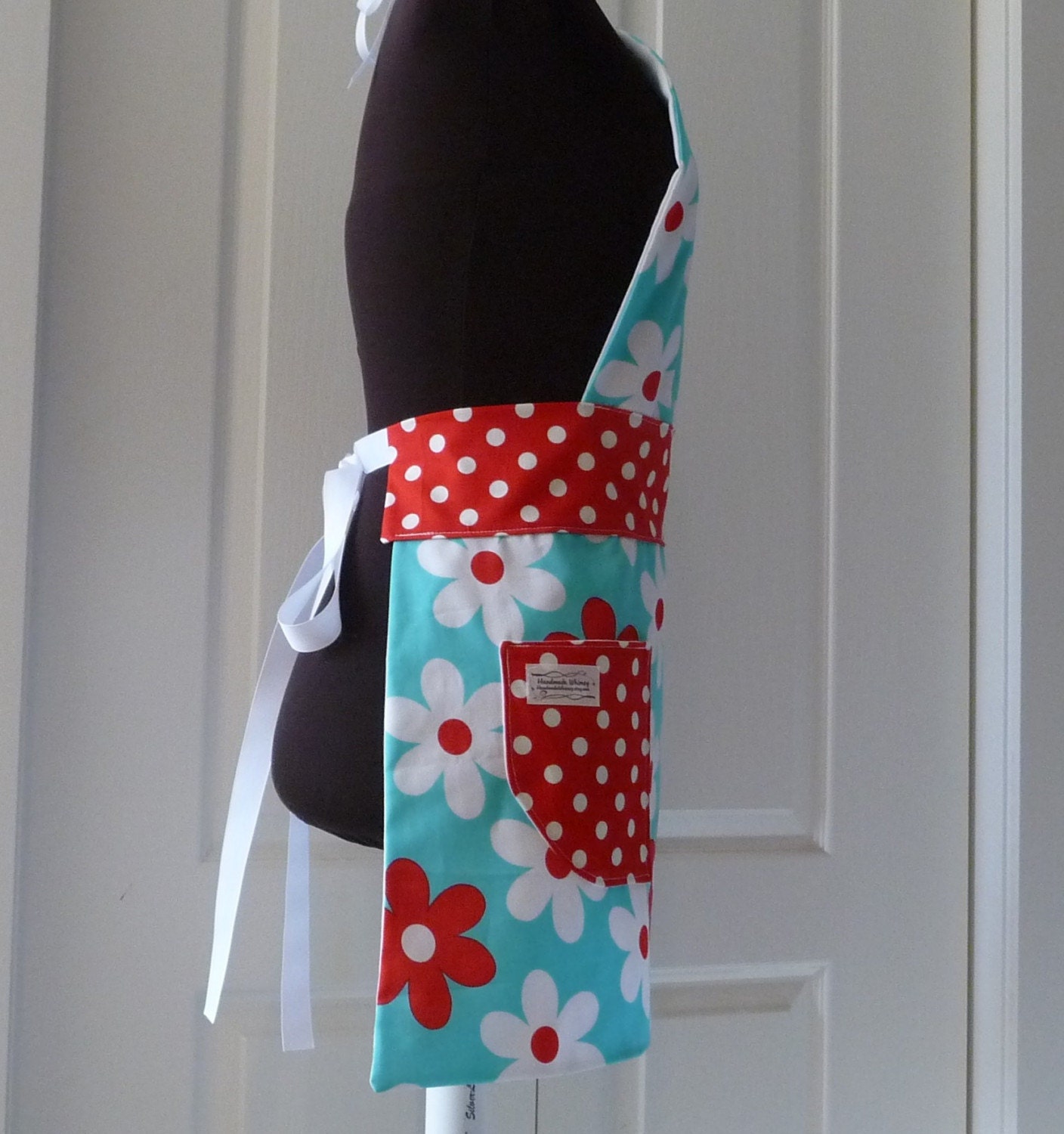 Michael Miller's Plain Jane Lil' Daisy in Turquoise - Full Size Adult Chef Apron