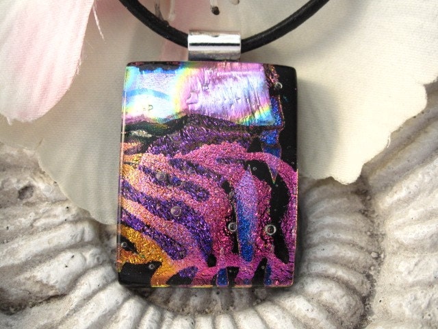 Pink Necklace  - Dichroic Jewelry -  Fused Dichroic Glass Pendant Necklace - Fuesed Glass Jewelry 120312p100