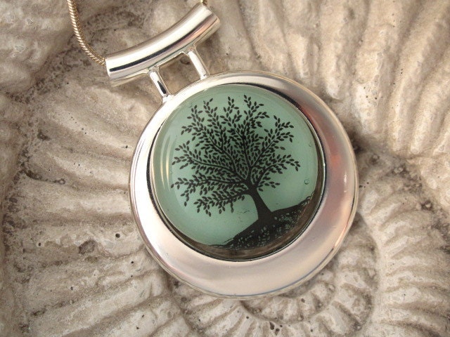 Dichroic Fused Glass Jewelry - Tree of Life Pendant, Fused Glass Penant - Fused Dichroic Glass Jewelry Necklace 011012p108