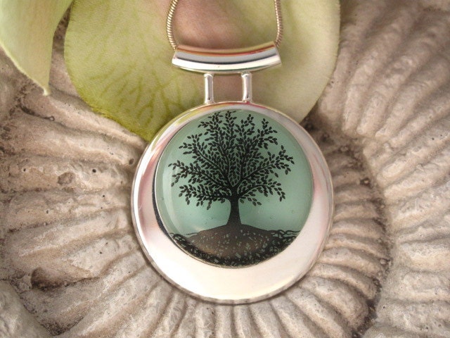 Dichroic Fused Glass Jewelry - Tree of Life Pendant, Fused Glass Penant - Fused Dichroic Glass Jewelry Necklace 012012p114