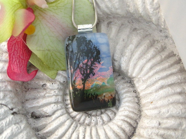 Dichroic Glass Pendant - Dichroic Fused Glass Jewelry - Sunset Tree - Pendant - 021412p103