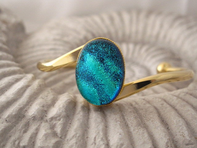 Dichroic Fused Glass Jewelry - Dichroic Glass Bracelet - Fused Glass - Gold Plated Bangle Bracelet - Fused Glass Jewelry 031012b100