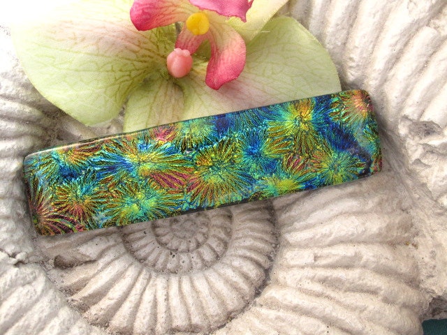 French Barrette - Fused Glass Jewelry - Fused Barrette - Dichroic Barrette - Star Burst - Fused Dichroic Glass Barrette 052112b105