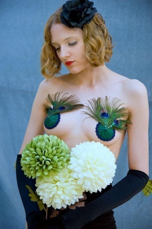 Beautiful Satin Peacock Baby Burlesque Nipple Pasties