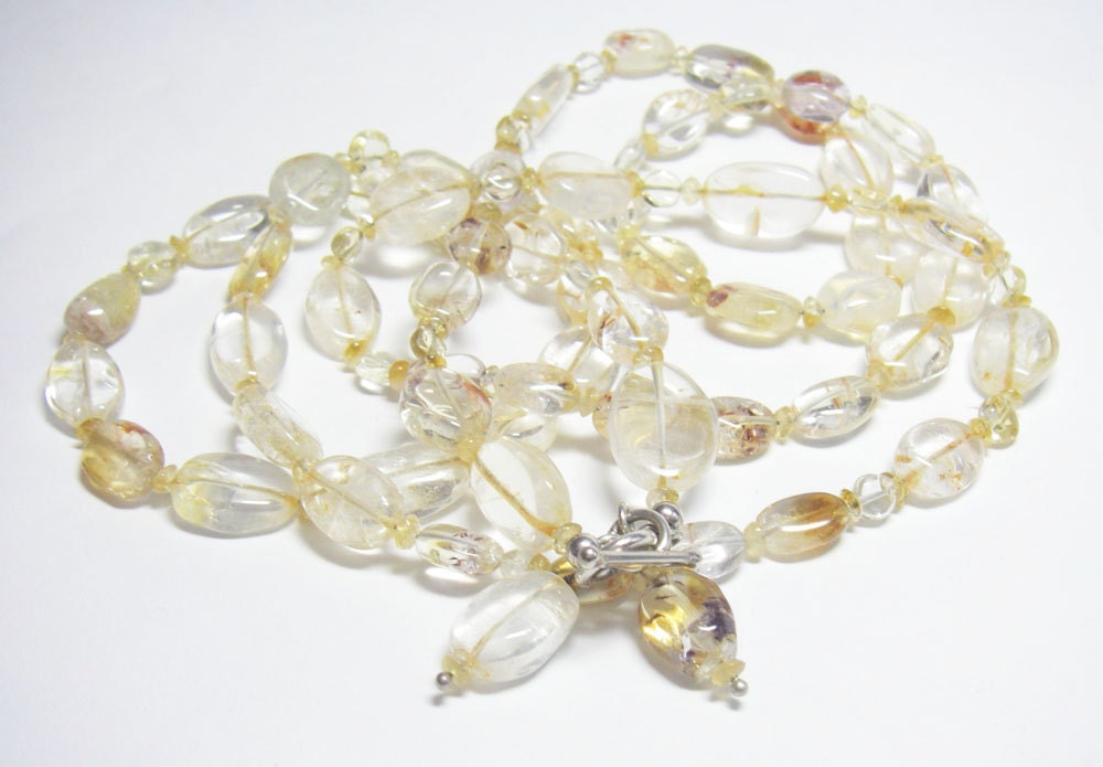 Gorgeous Yellow Citrine Quartz, Long Silver Necklace