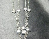 Luscious Black Pearls, Silver Chain Necklace