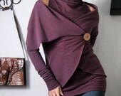 French Terry Circle Wrap and mockneck set with hand crafted wooden button closure - made to order
