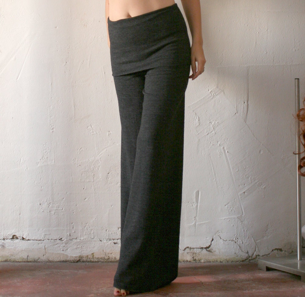 wool palazzo pants with foldover skirt in stretch crepe -  made to order