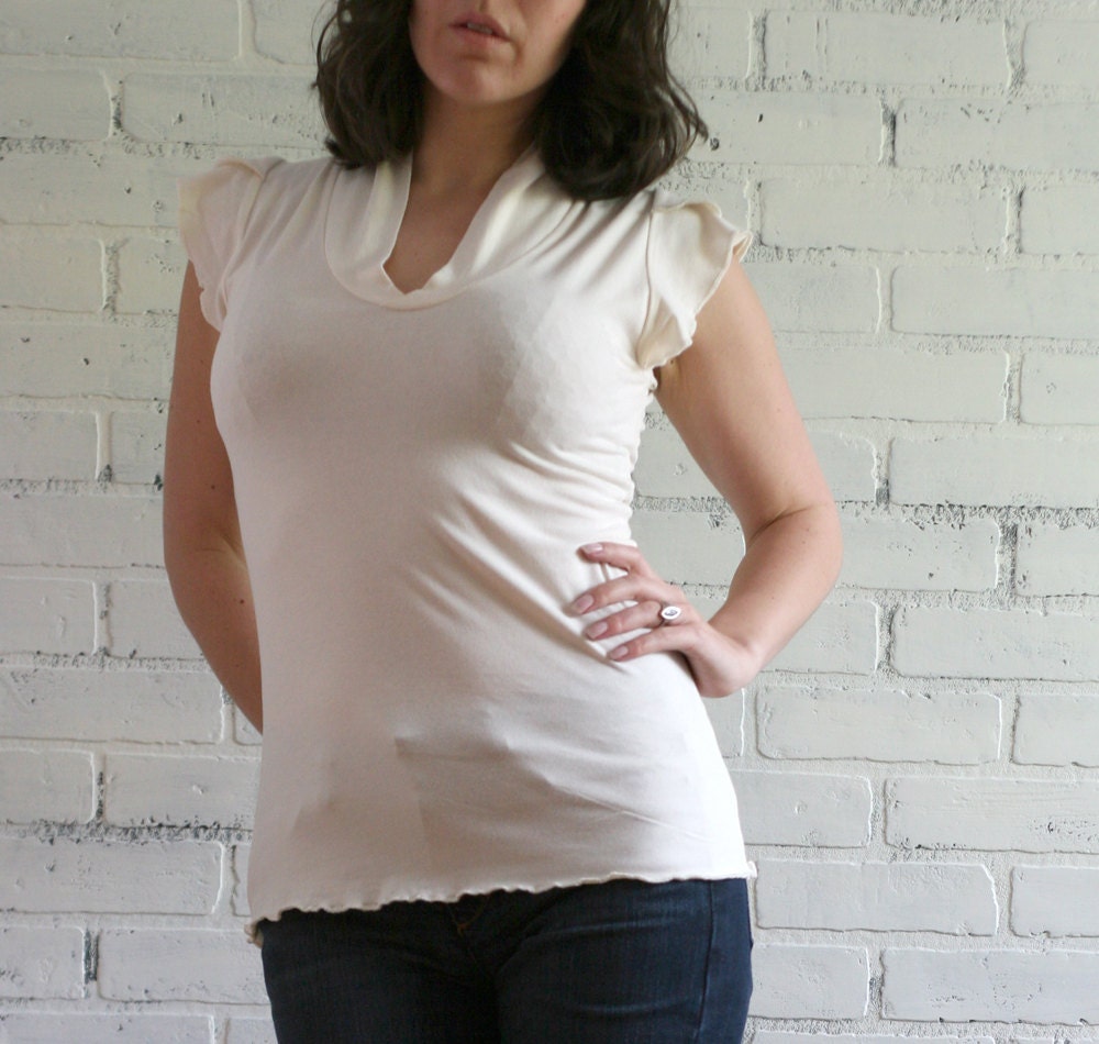 womens V neck blouse with petal sleeves and collar  - made to order