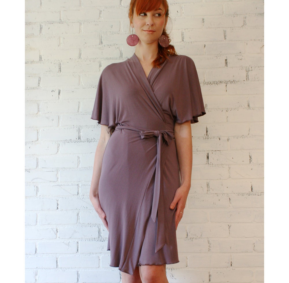 womens wrap dress with flutter sleeves in bamboo - made to order