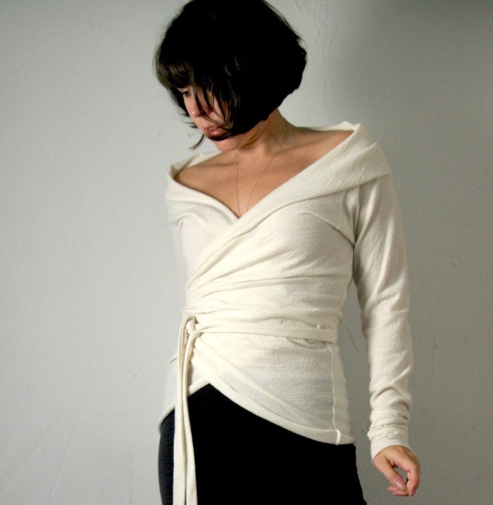 Sandmaiden fine felted merino wool jersey wrap sweater - made to measure