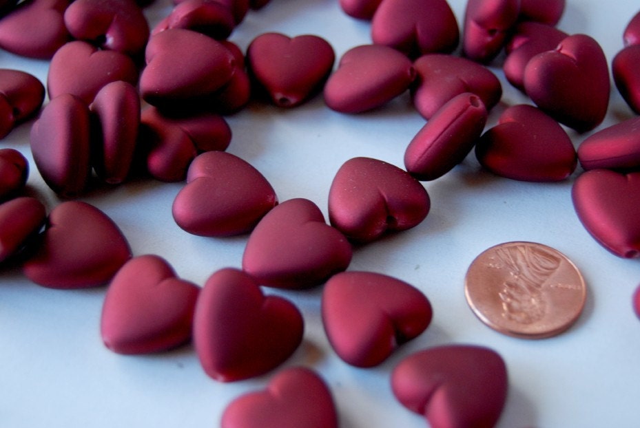 12 Beautiful Large Red Heart Beads