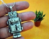 I am a Robot- porcelain pendant necklace in black and white- sci-fi