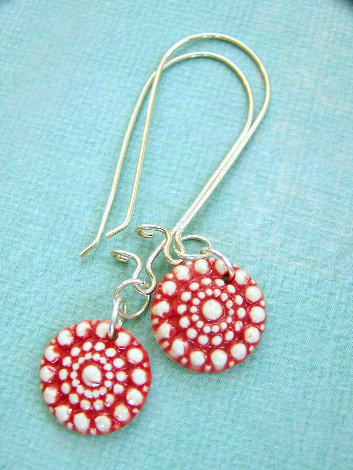 Seeing Spots- Red and White Polka Dot Porcelain Dangles in red and white
