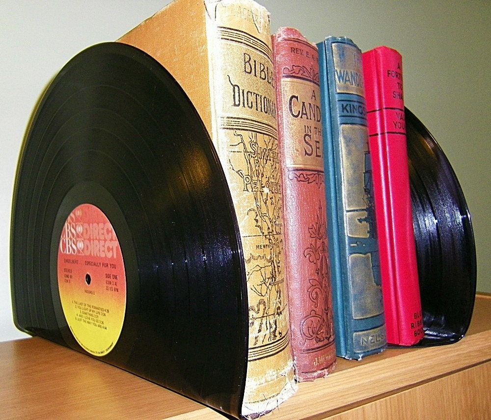 Recycled Vinyl Record Album Bookends - Office Book Ends - Retro bookends - Home Decor