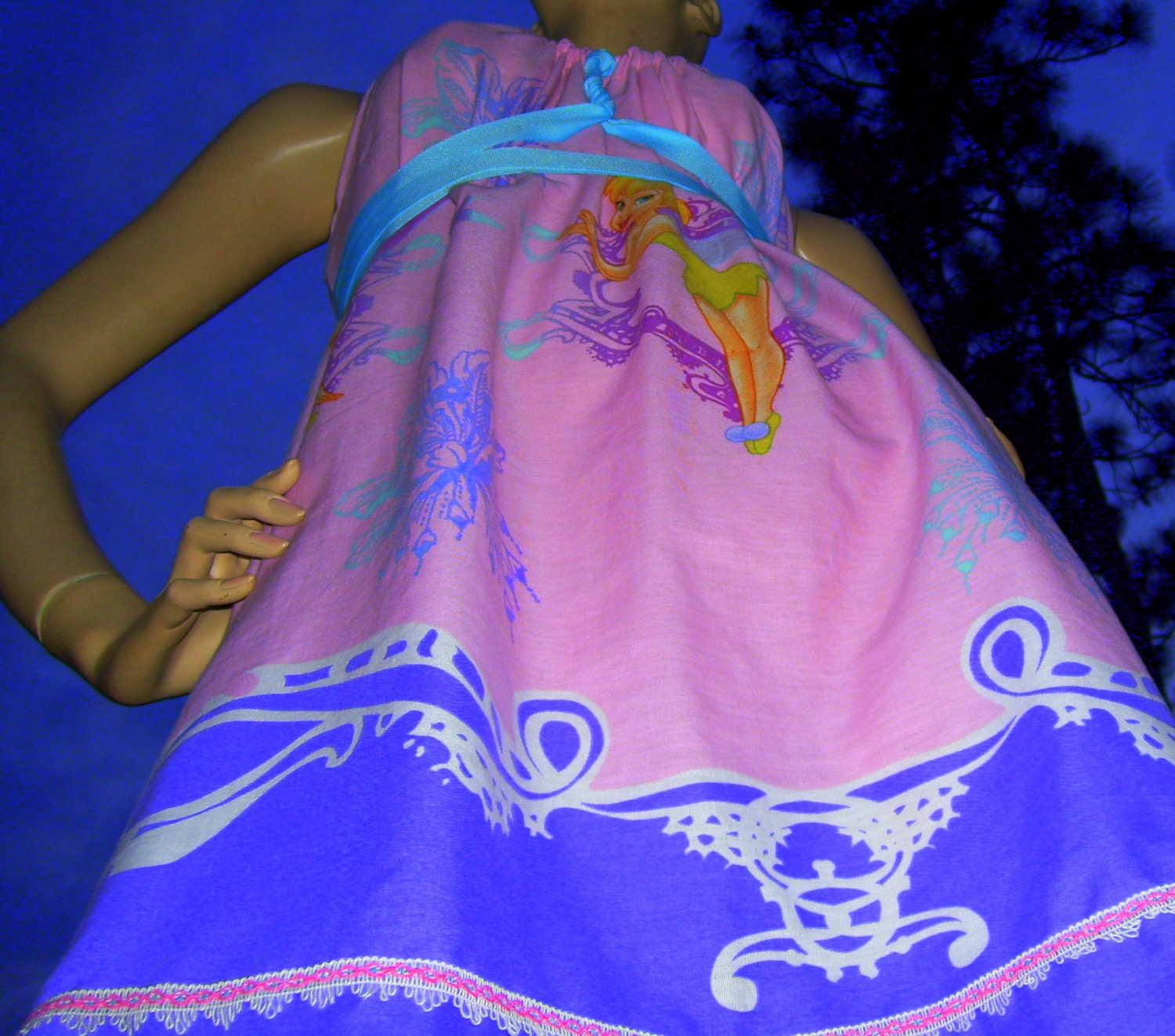 Tinker Bell Dress OOAK Upcycled  Pink Purple Fairy Sundress   Medium to 2X