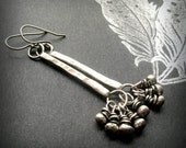 Rustic Jewelry, Beaded Sterling Silver Earrings, Oxidized - Fringed