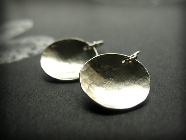 Small Earrings, Brightly Polished Sterling Silver Simple Discs with French Ear Wires - Pool