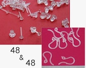 96 total: 48 Clear Plastic French Hooks & 48 Plastic Earring Post Findings, Studs w Backs, hypoallergenic earring suppies, jewelry findings