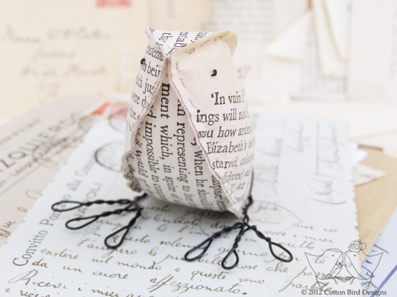 Paper Bird Jane Austen & Mr Darcy Pride and Prejudice Paper Bird Recycled Books Home Decor