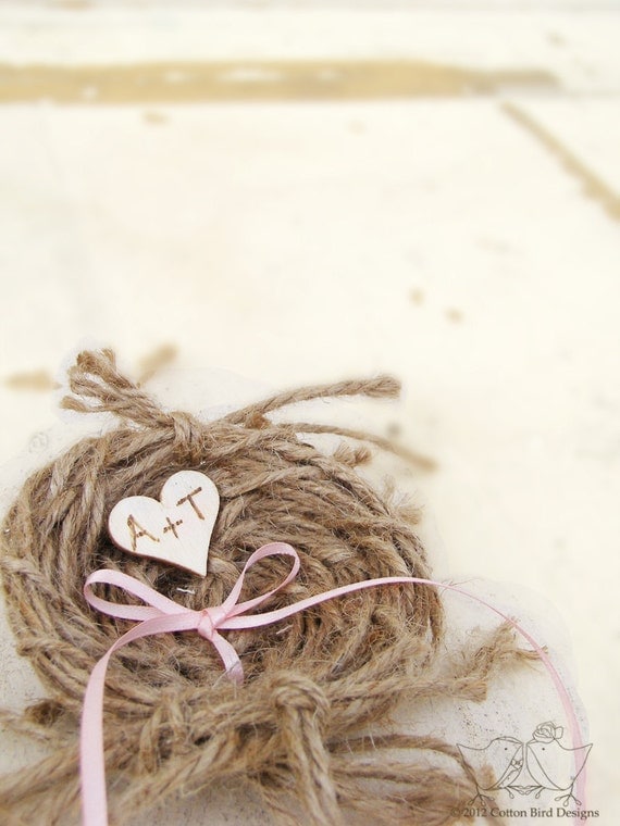 Personalized Ring Pillow Wedding Ring Nest Wedding Cake Topper Ring Bearer Woodland Rustic Chic Country Garden Beach Wedding