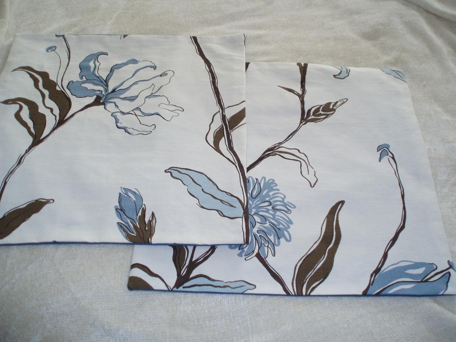 Chic Blue White and Brown Pillow Covers for by TwoCajunStitchers
