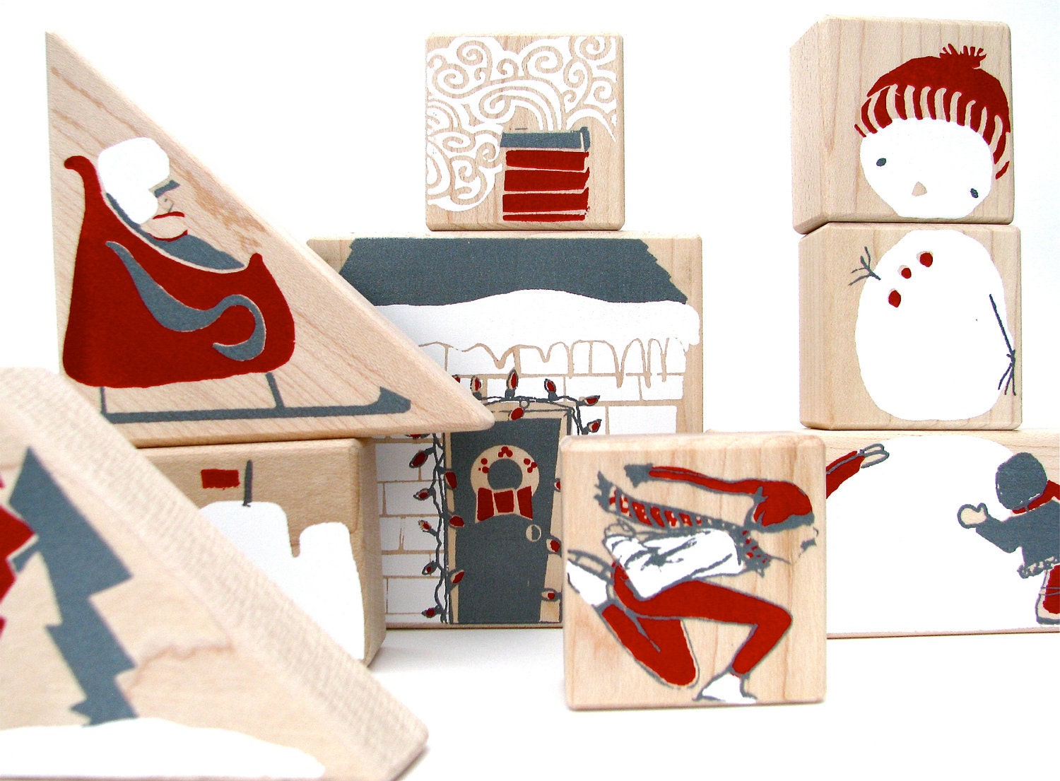 winter wooden blocks- stackable toy - art