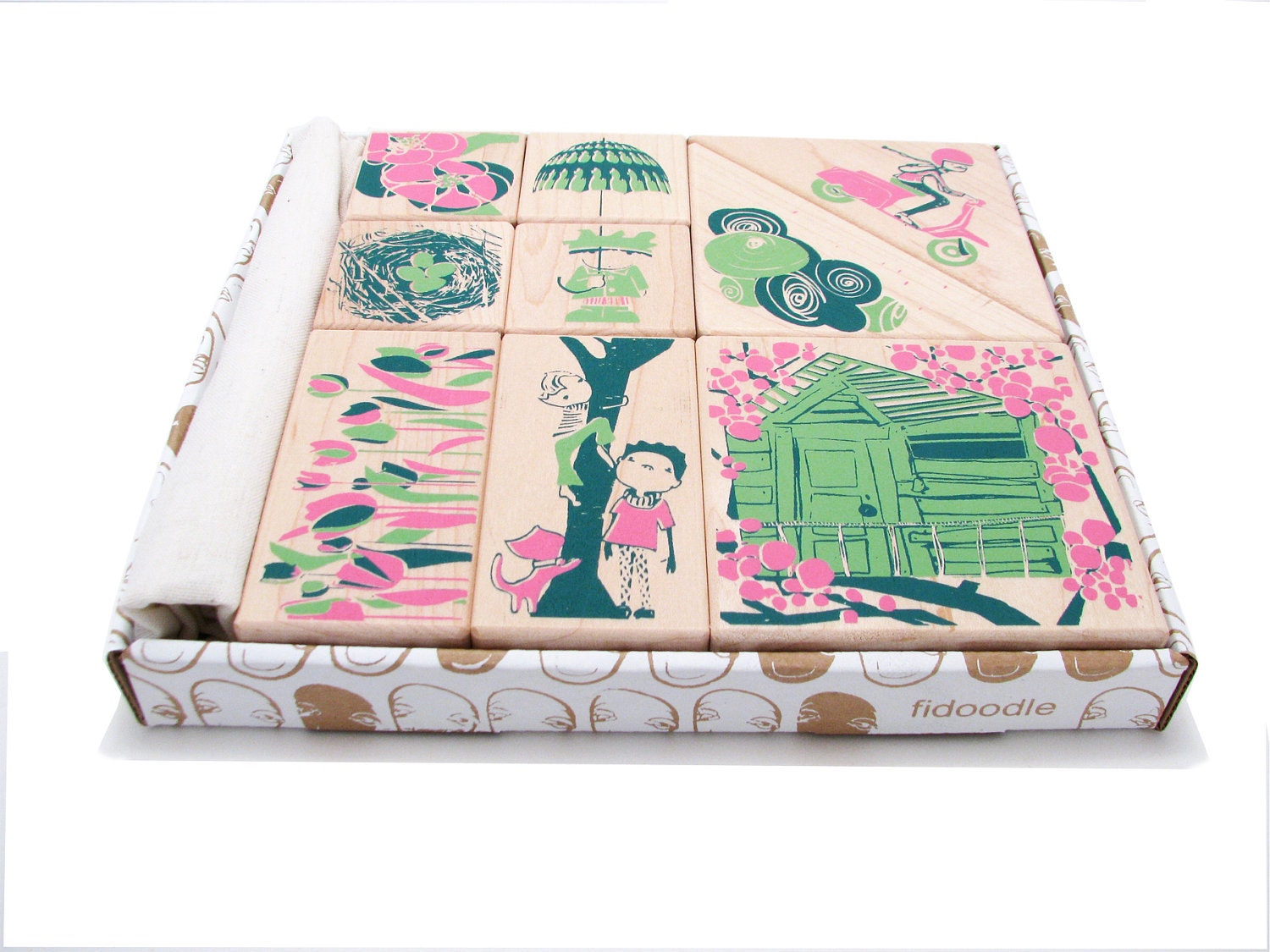 spring maple wooden blocks and puzzle- stacking toy -art
