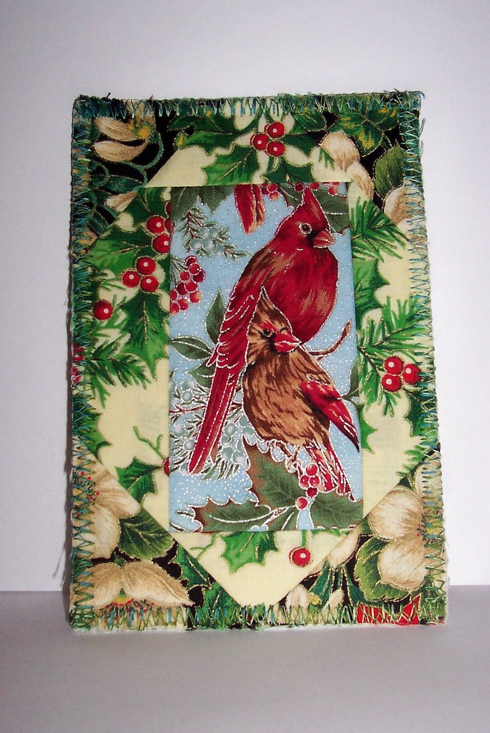 Fabric Postcard, Cardinal Pair, Christmas