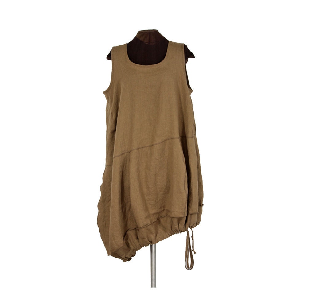 chocolate milk brown linen lagenlook tunic / dress  plus size 2